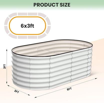 2 Pcs 6x3x2ft Oval Raised Garden Bed, Galvanized Raised Beds,Open-Ended Base Metal Raised Planter Beds,Garden Bed Outdoor,Planter Raised Boxes for Vegetables, Flowers,Tool-Free Asse,White