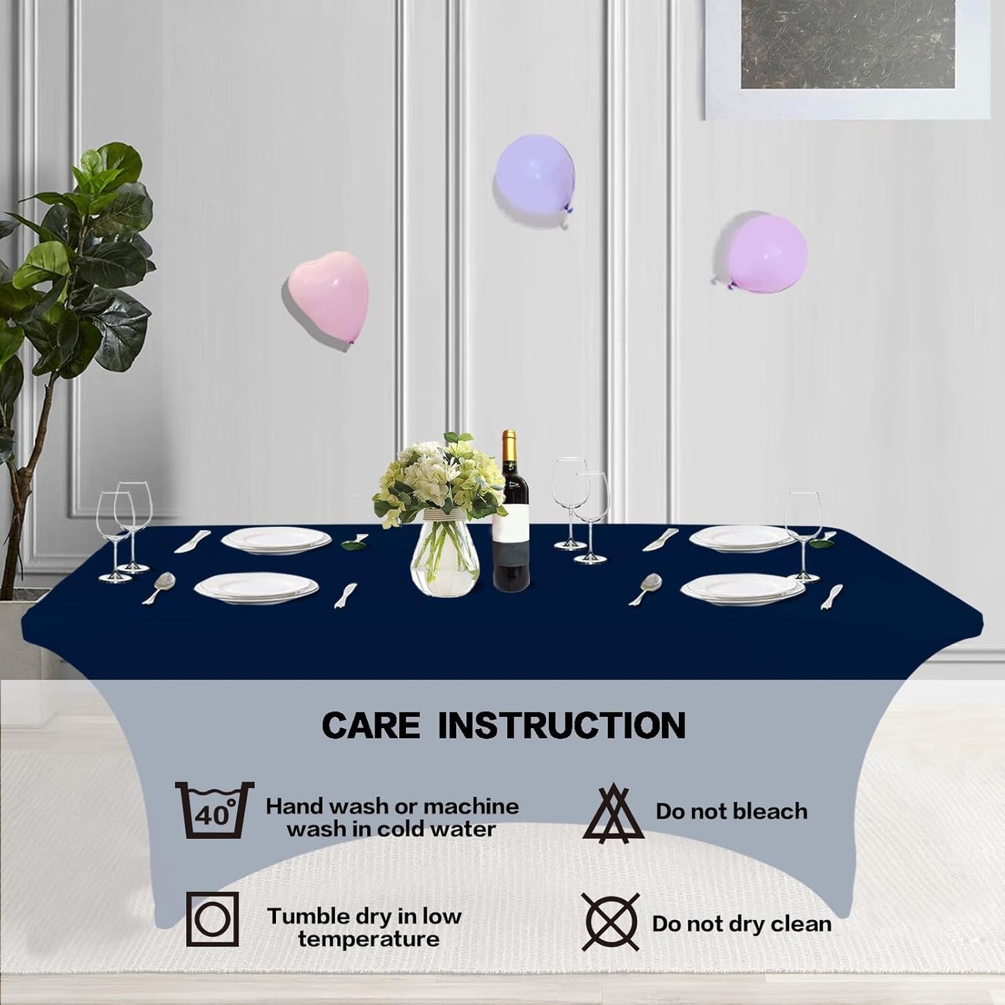 IVAPUPU 4FT Table Cloth for Rectangular Fitted Events Stretch Jean Blue Table Covers Washable Cover Spandex Tablecloth Protector for Party, Wedding, Cocktail, Banquet, Festival