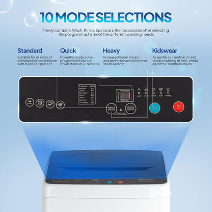 ROVSUN 30LBS Washing Machine, Full-Automatic Portable Washer with Stainless Steel Drum, Electric Laundry Machine, 110V Washer and Spin Dryer Combo with Drain Pump for Home, Apartment, Dorm