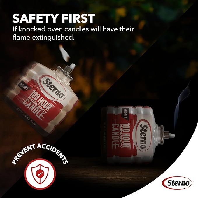 Sterno 100-Hour Emergency Candles - Long Burning Unscented Candles for Emergencies and Power Outages - Burns Up to 100 Hours - Set of 6 - Clean Burning Liquid Paraffin