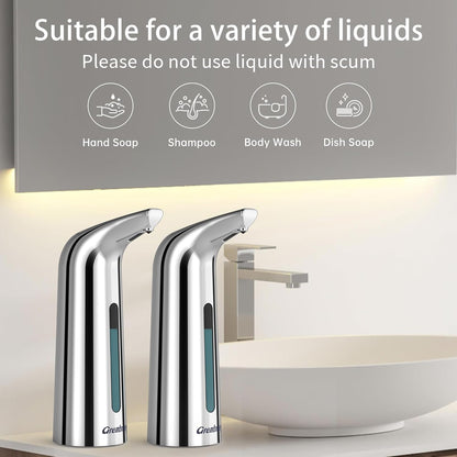 Convenient Automatic Soap Dispenser,4 Adjustable Levels Touchless Hand Sanitizer Pump with Infrared Sensor, 400 ml Countertop Electric Soap Dispenser for Bathroom,Kitchen (Silver+Silver)