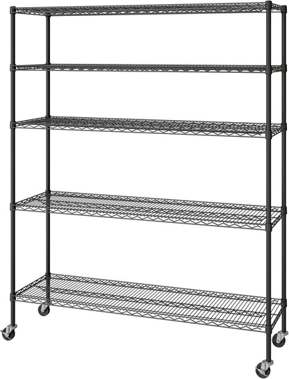 Seville Classics UltraDurable Heavy Duty NSF Solid Steel Wire Rack Storage Unit, Organizer for Garage, Warehouse, Office, Restaurant, Classroom, Kitchen, Black, 5-Tier Shelving, 60" W x 18" D