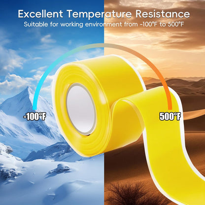 Self Fusing Silicone Tape 2 Rolls 1 in x 10' Yellow Waterproof Rescue Tape Rubber Leak Silicone Self-amalgamating Tape for Plumbing, Sealing Pipes, Hose Repair, Outdoor Coax and Tool Fixation