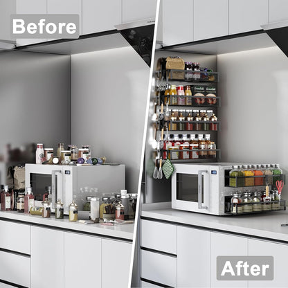 Magnetic Spice Rack for Refrigerator, 6 Pack Magnetic Shelf, Fridge Magnet Organizer with Moveable 12 Hooks, Magnetic Fridge Shelf for Kitchen Organization and Storage (6 Pack)