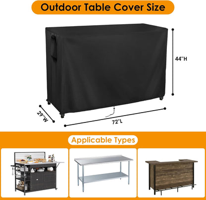 Kingling Outdoor Table Cover for Bar Table, 72 Inch Waterproof Patio Bar Cover for Outdoor Prep Table - 72''L x 29''W x 44''H