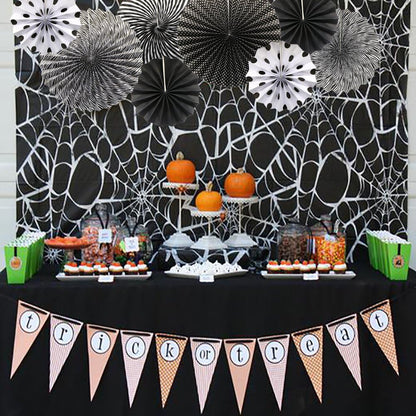 Party Hanging Paper Fans Set, Black Round Pattern Paper Garlands Decoration for Birthday Wedding Graduation Events Accessories, Set of 6