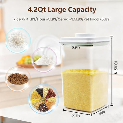 Pop Airtight Food Storage Containers Set with Lids, Large 4.2Qt/4L Food Containers with Scoop, Kitchen Pantry Organization and Storage, BPA Free Stackable Cereal Container (2 * 4.2Qt)