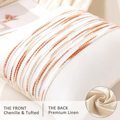 Boho Throw Pillow Covers 18x18 Set of 2 Christmas Decorative Cushion Case Striped Square Pillows Cover Chenille Pillow Cases Accent Neutral Pillowcase for Sofa Couch Bed,White Wine-red