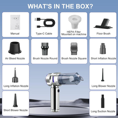 Car Vacuum Portable Cordless, 21000Pa Strong Suction Handheld Vacuum, 100W Auto Vac for Car Detailing, Home, RV Camping Use with 6000mAh Battery, Type-C Fast Charge & Blower Function