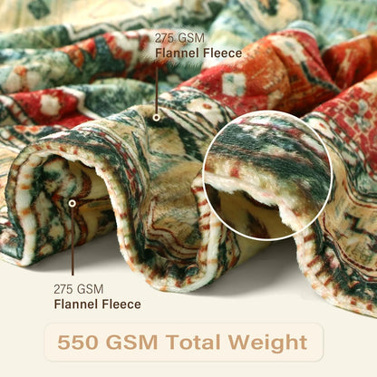 Lahome Boho Red Fluffy Bed Blanket, Reversible Soft Small Blankets for Couch, Decorative Fleece Throw Blankets for Women Home Retro Decor, Red 50''x60''