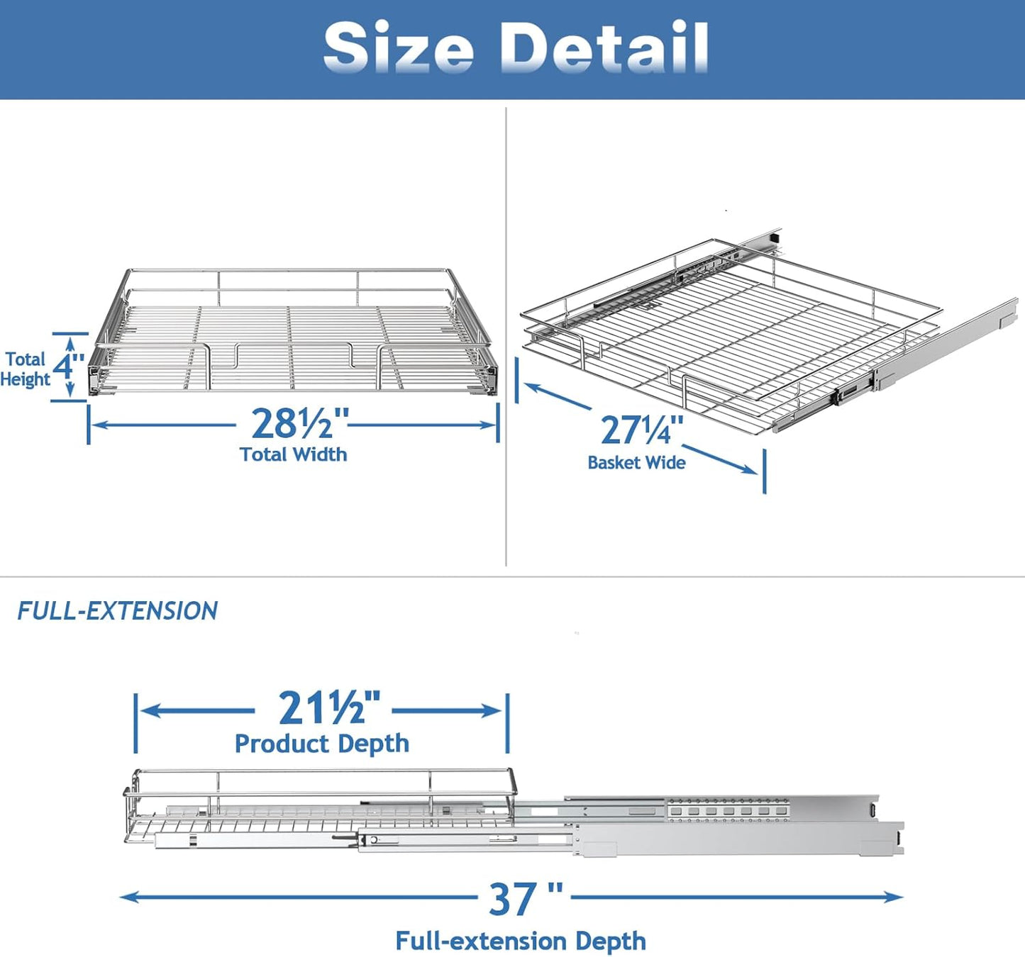 LOVMOR Pull Out Cabinet Organizer 28½" W x 21½" D, Kitchen Cabinet Pull Out Shelves Slide Out Storage