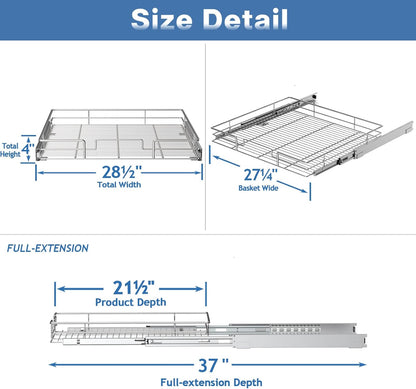 Pull Out Cabinet Organizer 28½" W x 21½" D, Heavy Duty Cabinet Pull Out Shelves, Slide Out Drawers Organization for Kitchen Cabinets Bathroom