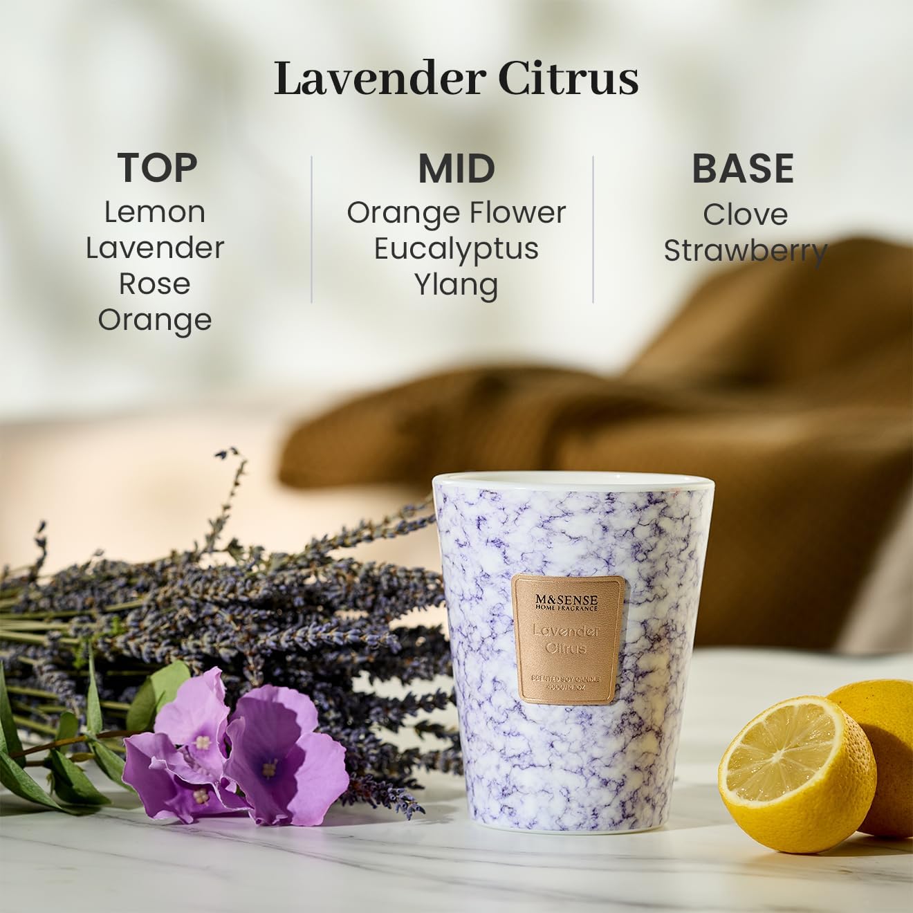 M&SENSE LavenderCitrus Scented Candles for Home, Lead-Free Wick Highly Scented Jar Candles, 14.1 Oz 80 Hours Lasting Burning Candles Gifts for Women, Relaxing Aromatherapy Candle for Stress Relief