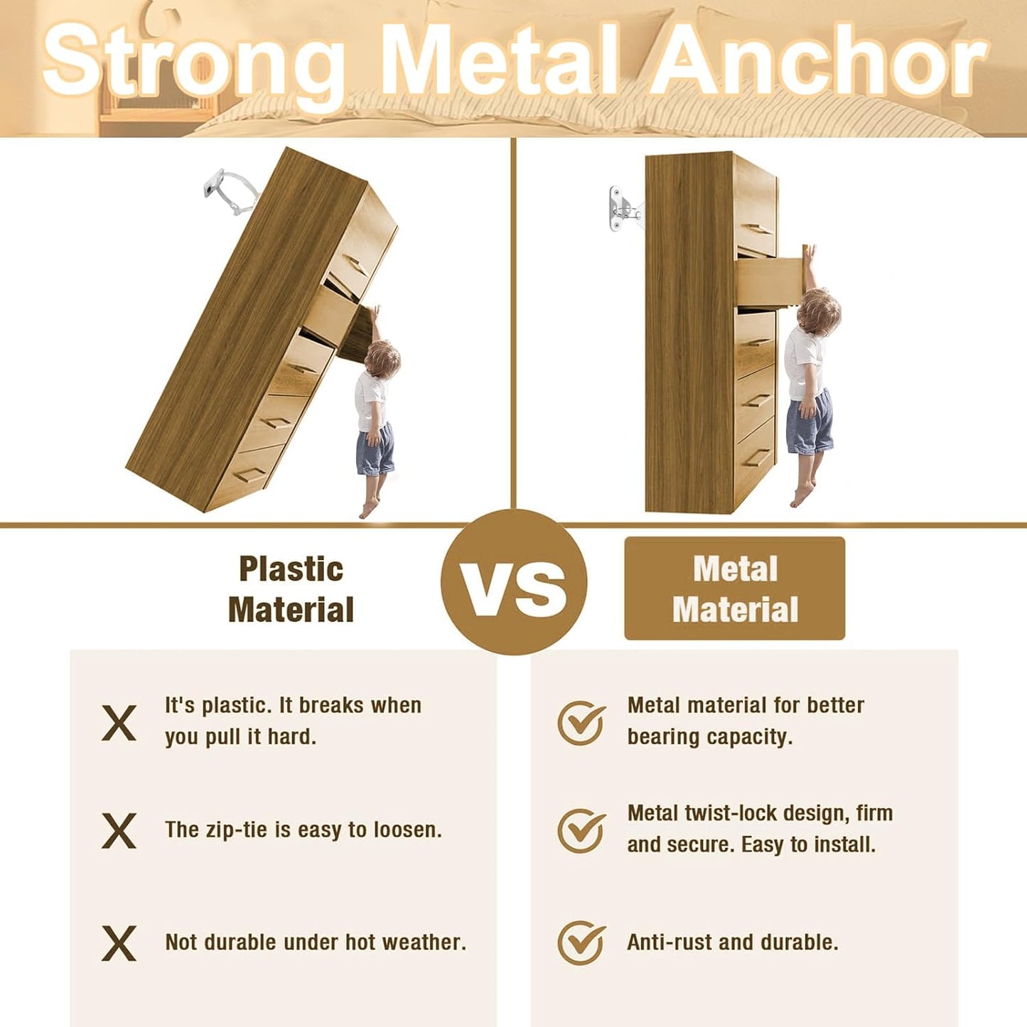 Furniture Anchors (12 Pack) for Baby Proofing & Pet Protecting, Furniture Straps Anti Tip Furniture Wall Anchor Securing 400 lbs/Keep Baby Pet Safety from Falling Furniture, Earthquake Straps