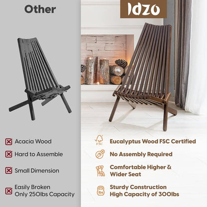 IDZO Elina FSC Eucalyptus Tamarack Chair, 300Lbs Capacity Modern Adirondack Style, Wooden Folding Seat, for Fire Pit Outdoor & Indoor - Cinnamon, Single