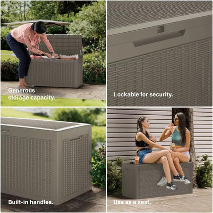 320 Gallon Outdoor Storage Box Patio Deck Box Waterproof, Resin Lockable Outside Large Storage Bin for Pool Cushion Furniture, Garden Tools UV-Resistant, Grey