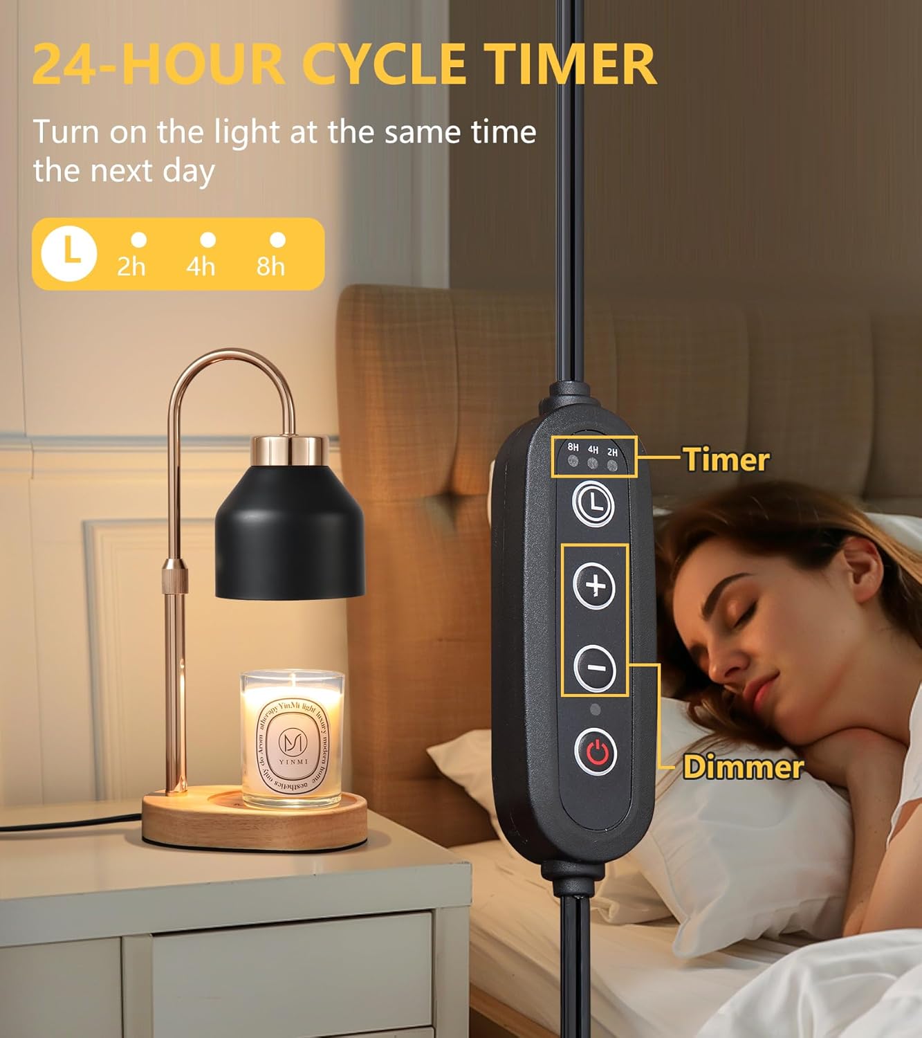 Candle Warmer Lamp with Dimmer and Timer,Home Decor Lamp for Scented Jar,Electric Wax Melt Warmer,Mother's Day/Birthday/Christmas Gifts for Mom/Wife,Adjustable Height,with 2 Bulbs