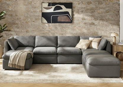 mopio Oversized Modular Sectional Sofa with Fully Removable Covers and Storage, Convertible U, L-Shaped and Sleeper Sectional, Modern Couches with Ottoman Chaise (Stone Gray Fabric, 7 Seats, U)