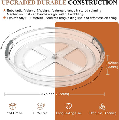 Clear Lazy Susan Organizer Turntable for Cabinet Table Top, 9.25 Inch 2 Pack 360 Rotating Spinning Makeup Organizer for Vanity, Kitchen Storage Rack Heavy-Duty Pantry Spices Tray Countertop Organizer