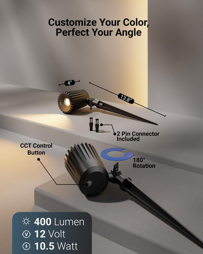 Sunco 6 Pack Garden Tree Flag Lights Outdoor [Luces para Jardin], LED Low Voltage Scope Spotlight with Connectors, 10W, Selectable CCT 2700K/4000K/5000K, 12V-24V, Beam Angle Adjustable, IP65 ETL
