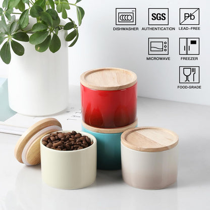 Sweejar Kitchen Canisters Ceramic Food Storage Jar, Stackable Containers with Airtight Seal Wooden Lid for Serving Ground Coffee, Tea, Sugar, Spice and More - 5 Fl Oz(Gradient Gray)