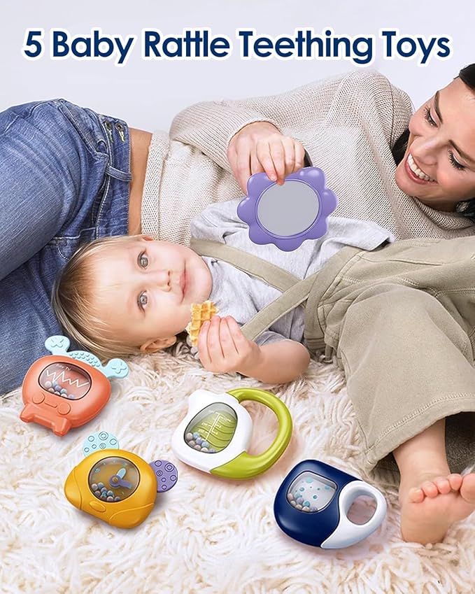 dearlomum Baby Play Mat Gym,Funny Play Piano Tummy Time Activity Mat with 5 Infant Sensory Toys & 2 Baby Book Toys, Boy & Girl Gifts for Newborn 0 to 3 6 9 12 Months(Blue)