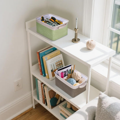 BALEINE 2 Pack Fabric Storage Bins for Shelves, Linen Storage Baskets for Organizing, Decorative Closet Bins for Clothes, Home (Brown, 12"x8"x8")