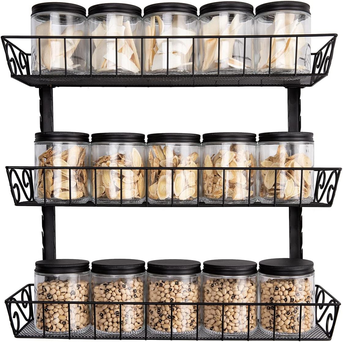 SWOMMOLY Adjustable Wall Mount Spice Rack, 3-Tier Dual-use (Multi-use) Organizer, Black