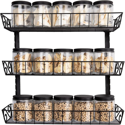 SWOMMOLY Adjustable Wall Mount Spice Rack, 3-Tier Dual-use (Multi-use) Organizer, Black