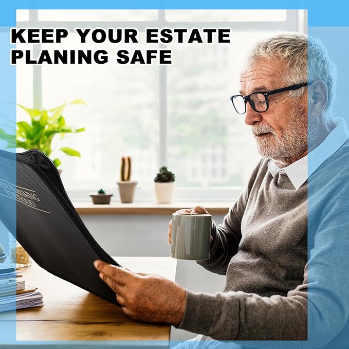 Henoyso Fireproof Estate Planning Portfolio Black 1.5" 3 Ring End of Life Binder with Zip Estate Planning Organizer for Wills, Trusts, Powers of Attorney, 12 Indexed Dividers Included