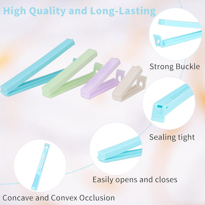 34 Packs Plastic Chip Clips for Food Storage - Resealable Sealing Clips in 4 Sizes (2.4"/3.2"/4.3"/5.5") - Light Colors