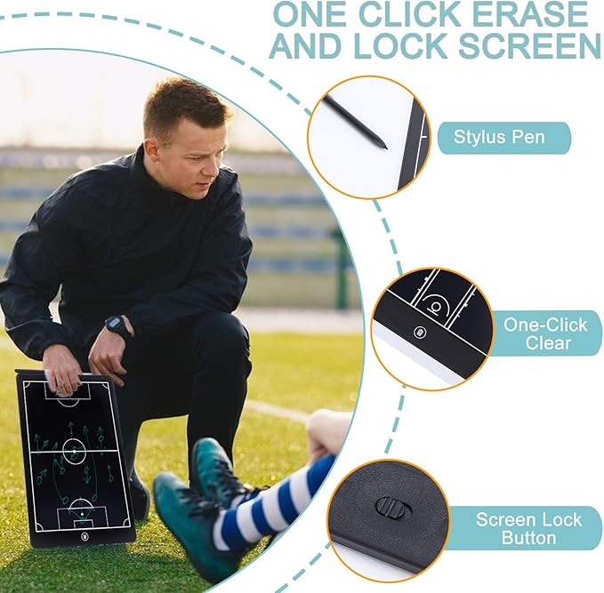 Soccer Coaching Board,16 Inch LCD Soccer Tactical Board, Soccer Marker Training Equipment Accessories with Pen