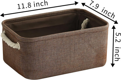 TheWarmHome Storage Basket for Organizing - 12x8x5 inch Small 6 Pack Collapsible Storage Bin for Shelves with Handles, Canves Storage Box for Cloth Closet Organizer Gift Toy (Brown)
