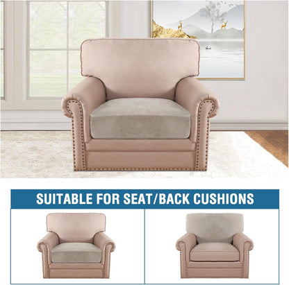 H.VERSAILTEX Velvet Stretch Couch Cushion Cover Plush Cushion Slipcover for Chair Cushion Furniture Protector Seat Cushion Sofa Cover (1 Piece Armchair Cushion Covers, Oatmeal)