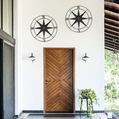 aboxoo Round Metal Compass Decorative Compass Metal Wall Art Hanging Wall Sculpture 11 Inch Black Diameter Farmhouse Decor Indoor or Outdoor Sign