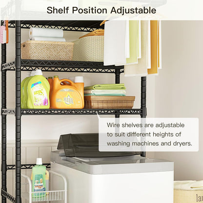 Ulif U11 Over Washer and Dryer Shelves, 3 Tiers Laundry Room Storage and Organizer Standing Shelf, Metal Freestanding Clothes Drying Rack, 33.9" W x 19.7" D x 77.6" H, Black