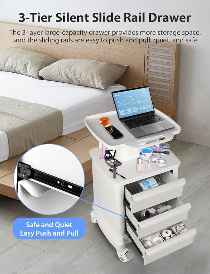 Mobile Trolley Cart for Portable Ultrasound Imaging Scanner Vehicle Trolley Beauty Storage Cart 110 LBS Load with 3 Drawers 4 Wheels for Hospital Office Bedroom Medical Clinic