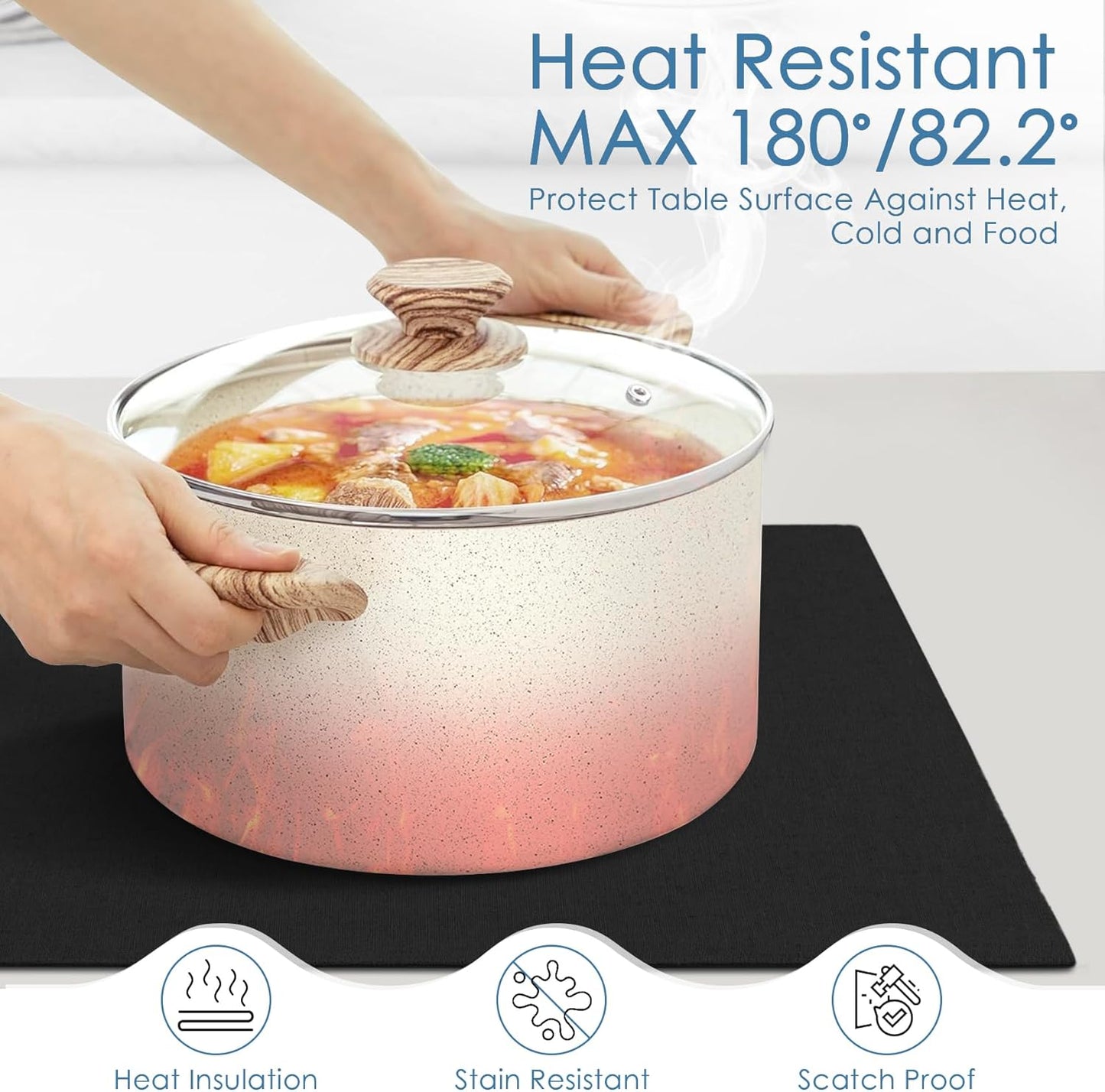 MANSPHIL Black Cloth Placemats Set of 4, Washable Thick Faux Linen Place Mats Heat Resistant Double Layer Table Mats for Dining Kitchen Indoor Outdoor Use - 13x19 Inch