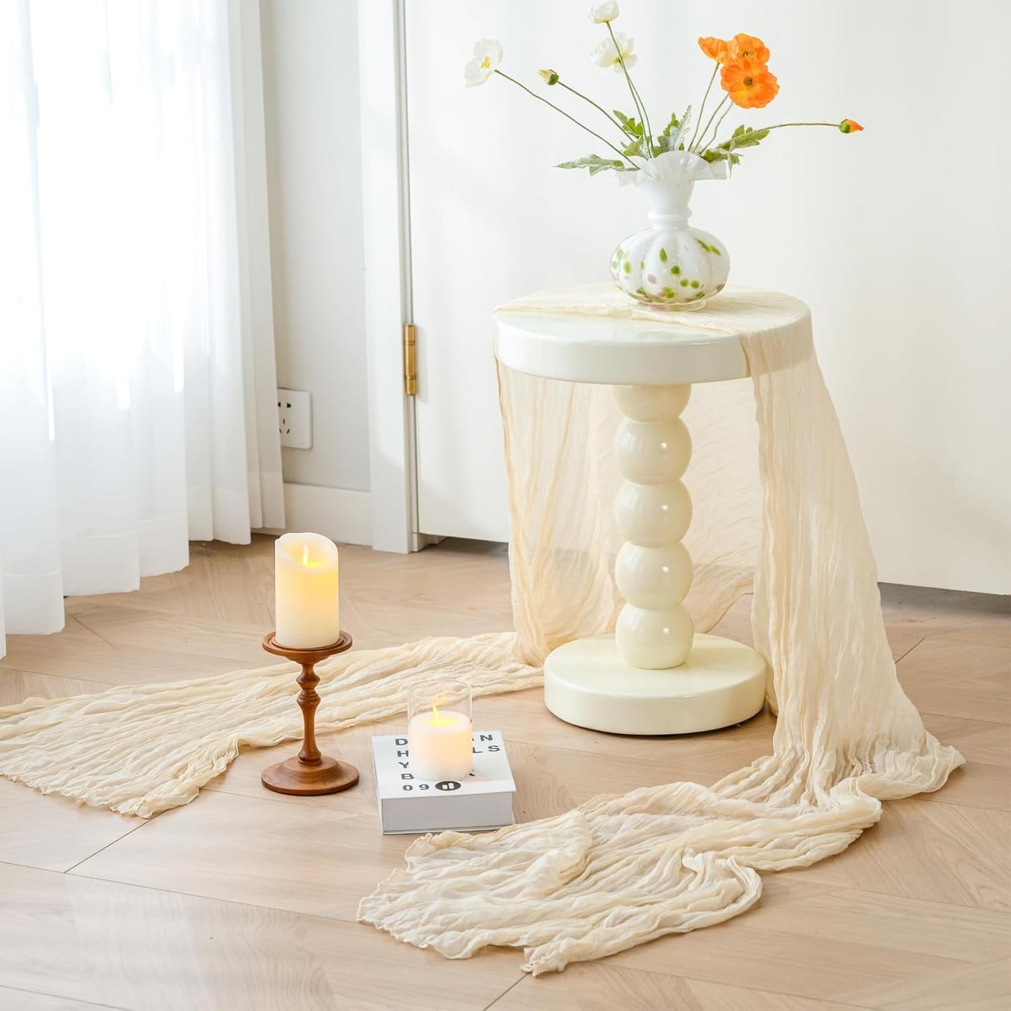 Sioloc 1 Pack Beige Cheesecloth Table Runner Fall Autumn Decor for Home 10ft Table Cloth for Tea Wedding Birthday Party Baby Bridal Shower Halloween Thanksgiving