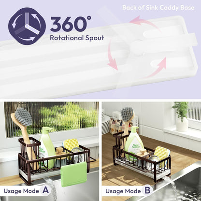 SWTYMIKI Sponge Holder for Kitchen Sink - Sink Caddy with Brush Holder Self-draining Sponge Caddy Organizer with Divider Stainless Steel Kitchen Accessories Storage for Countertop, Bronze