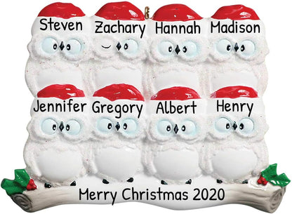 3D Owl Family of 8 Christmas Ornament 2025 Personalized Family Christmas Ornaments 2025 | White Holiday Keepsake Personalized Tree Ornaments Customizable Gifts Woodland Owls of Eight Ornament Holly