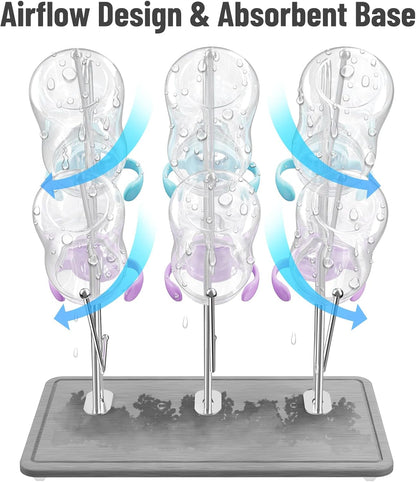 NiHome Baby Bottle Drying Rack with Diatomite Base & Stainless Steel Frame, Foldable Countertop Organizer Holds 9 Bottles, Space-Saving Stand for Water Bottles, Lids, Reusable Bags & More