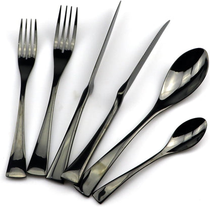 JASHII 18/10 Stainless Steel 24 Piece Mirror Polished Black Flatware Set,Dinner Knife Steak Knife Salad Fork Dessert Coffee Spoon，Service for 4 ，Black Utensil Sets
