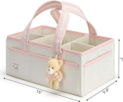 PeraBella XL Diaper Caddy Organizer With Handle, Baby Shower Gifts Basket Bag, Registry Search Must Haves Items, Newborn Girl Boy Nursery Storage Organizer, Baby Bag Essentials, Car Diaper Caddy Cart