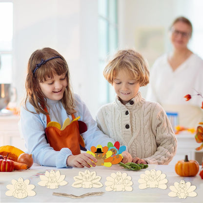 24 PCS Unfinished Wooden Thanksgiving Crafts, Turkey Shaped Hanging Ornaments DIY Wood Craft Cutouts for Thanksgiving Party Decor (Turkey)