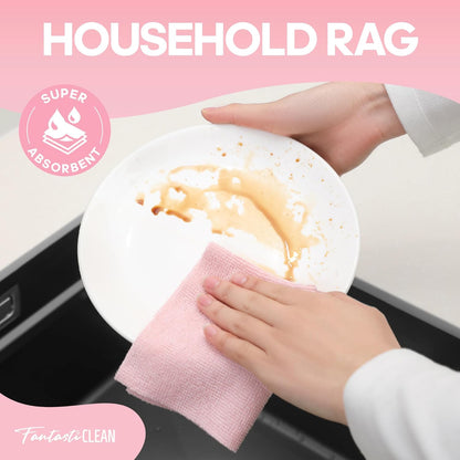 Fantasticlean Microfiber Cleaning Cloth Roll 2 Rolls 120 Pack, Tear Away Paperless Towels, 8" x 8", Reusable Washable Rags, Home Kitchen, Pet, Office, Indoor Outdoor, Portable (Pink and Off-White)