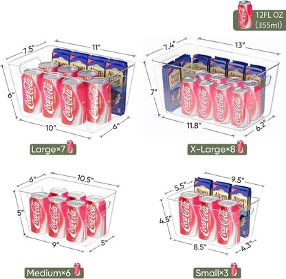 BALEINE Clear Plastic Storage Bins, Pantry Organization, BPA Free Stackable Refrigerator Organizers and Storage with Handles for Kitchen Fridge Cabinet Bathroom (4PK, 13x7.4x6.2)