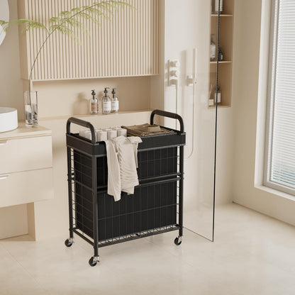 Laundry Hamper 2 Section, 110L Rolling Laundry Sorter Basket with Wheels, 2 Compartment Clothes Organizer Cart, Pull-Out Removable Bags for Laundry Room, Bathroom, Bedroom, Black
