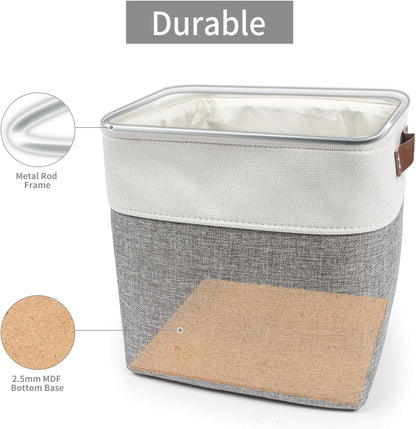 Collapsible Fabric Storage Cubes 11x11 Cube Storage Bins, 4 Pack Closet Baskets Box with Handles for Organizing, Shelf, Toys, Clothes, Home, Office, Nursery (Grey&White)