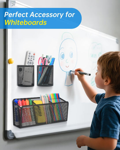 VICNOVA Magnetic Pencil Holder - Metal Pen Holder with Strong Magnets - Storage Basket Organizer for Whiteboard, Refrigerator, Locker Accessories